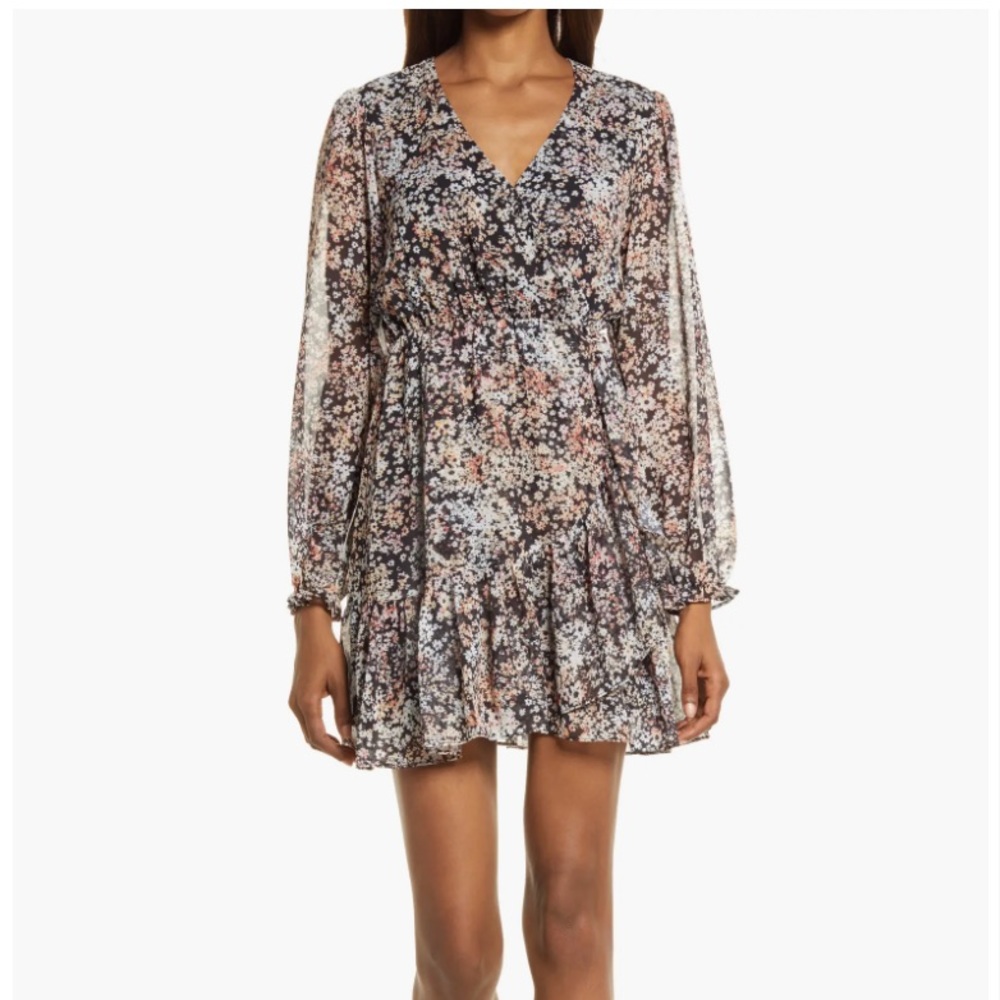 Chelsea 28 Floral Long Sleeve Chiffon Dress (Medium)